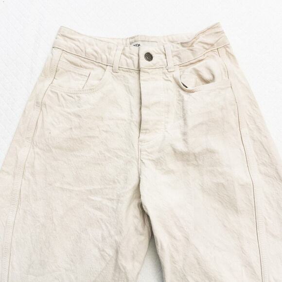 Zara Cream Denim Jeans Button Fly Wide Leg Size 2 - Picture 4 of 7